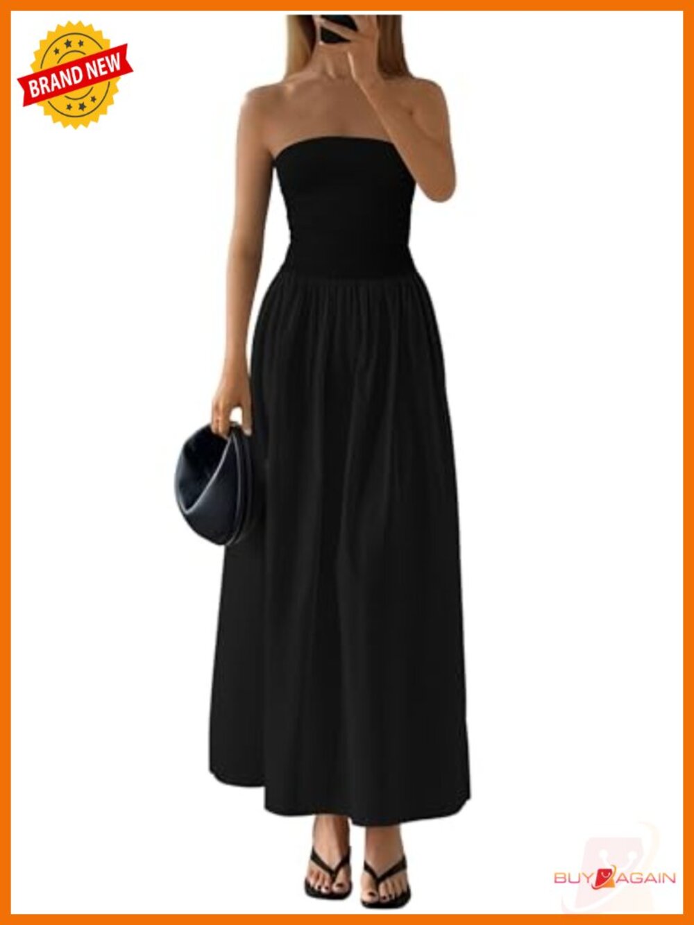 Strapless Cotton Blend Maxi Dress Formal Backless A-Line